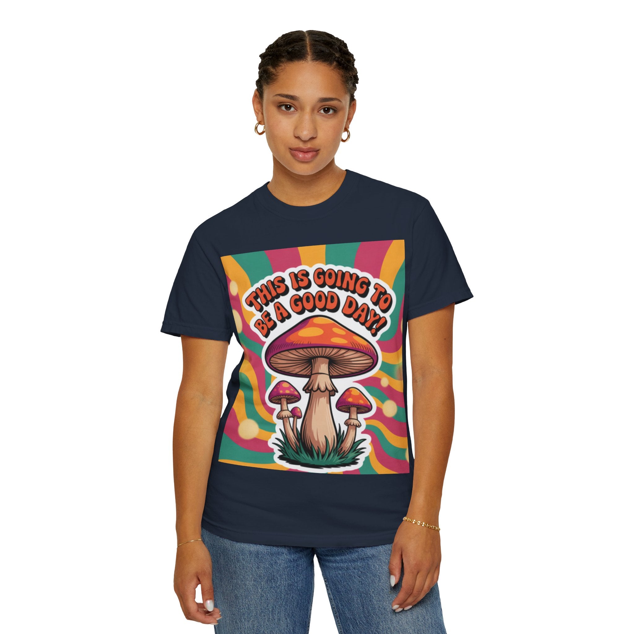 Positive Vibes T-shirt, Retro Mushroom Tee, Unisex Psychedelic Shirt, Gift for Friends, Casual Wear, Summer Essentials