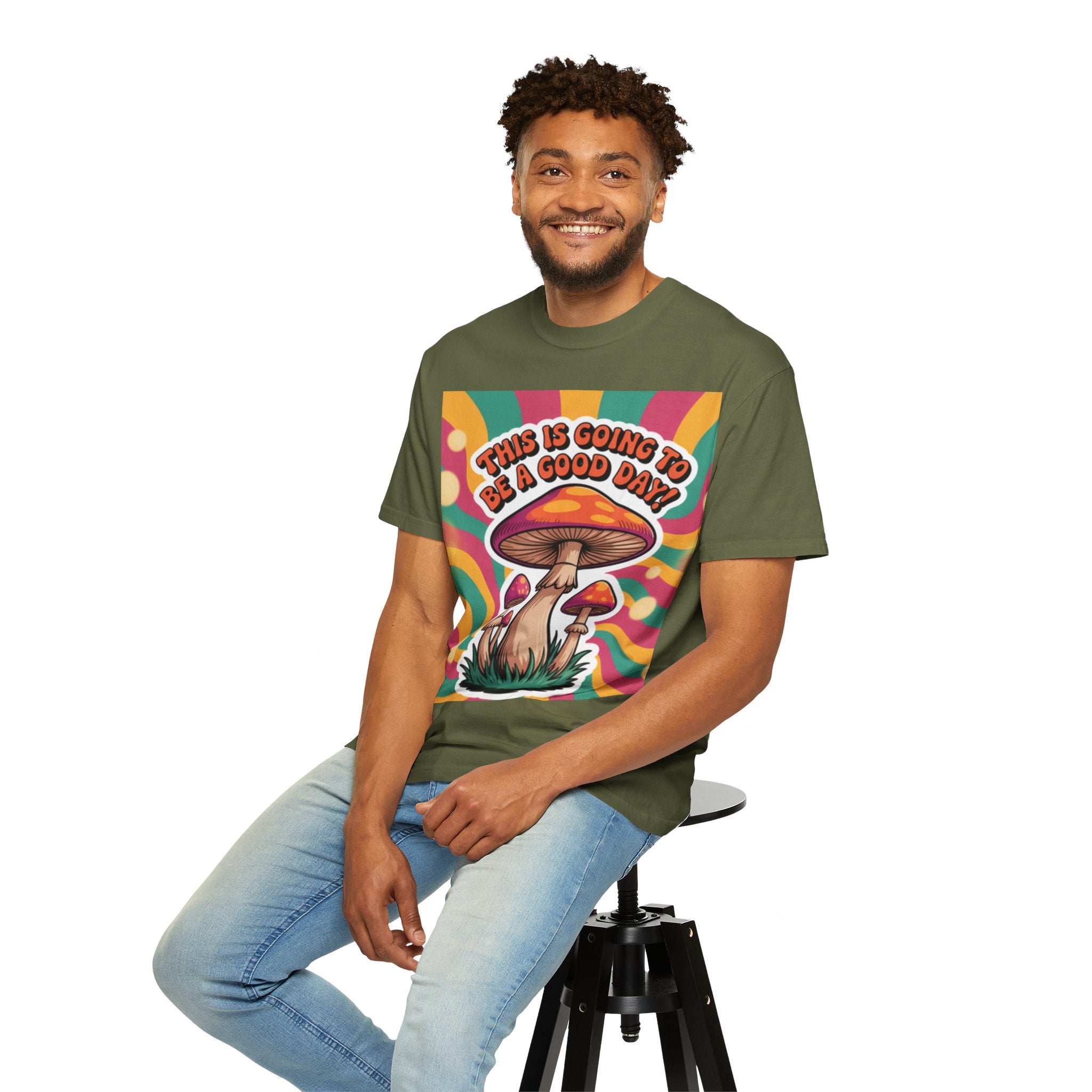 Positive Vibes T-shirt, Retro Mushroom Tee, Unisex Psychedelic Shirt, Gift for Friends, Casual Wear, Summer Essentials
