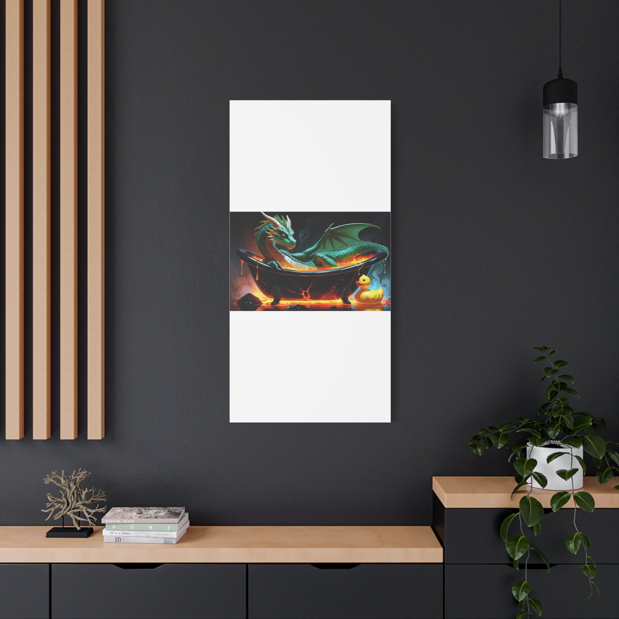 Whimsical Dragon In A Tub  Canvas Wall Art, Fantasy Decor, Kids Room Decor, Unique Gifts for Dragon Lovers, Cute Bathroom Art, Magical Home Decor