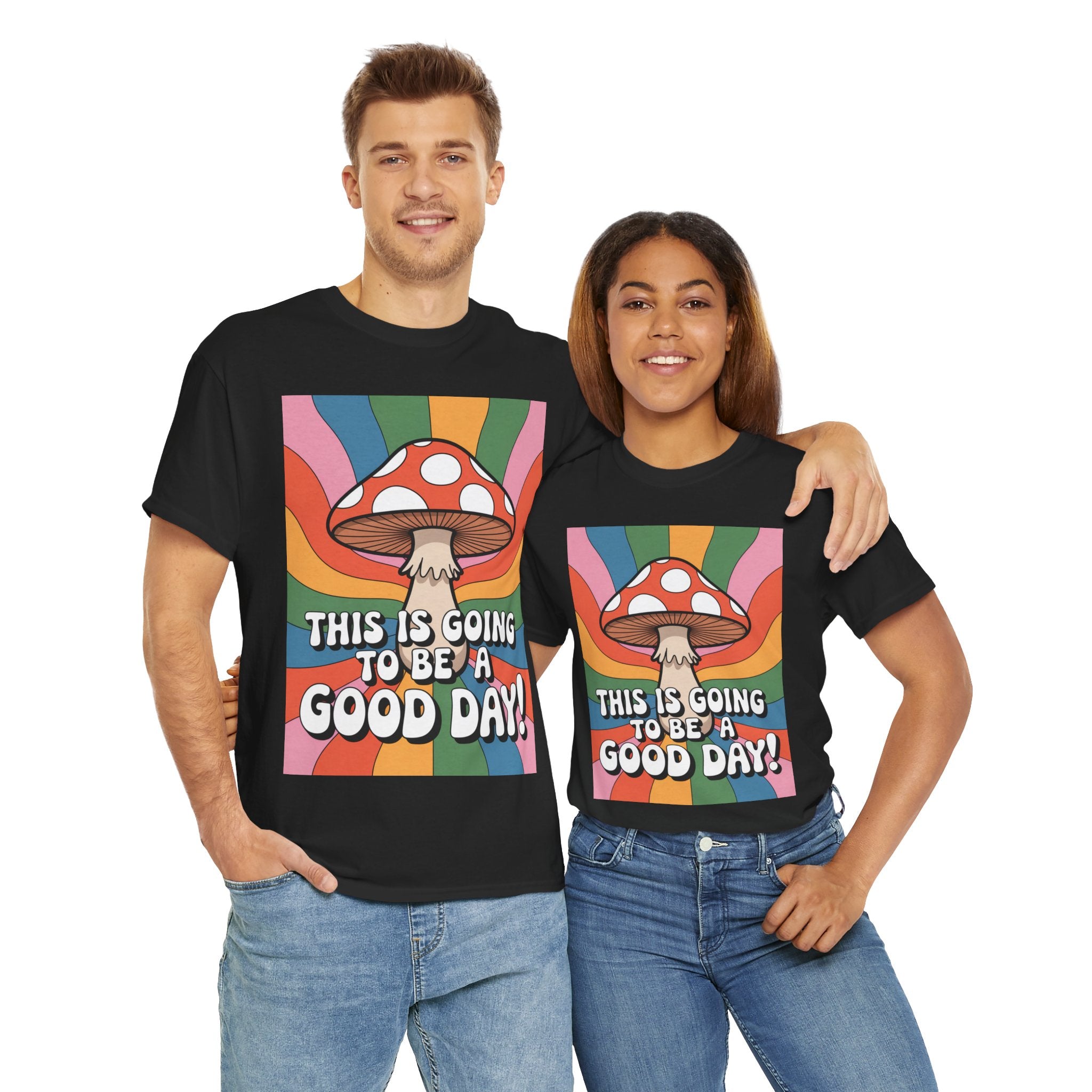 Fun Hippy Mushroom Cheerful Graphic Tee, Positive Vibes T-Shirt for Everyday Wear, Gift for Nature Lovers, Trendy Casual Wear, Eco-Friendly Fashion