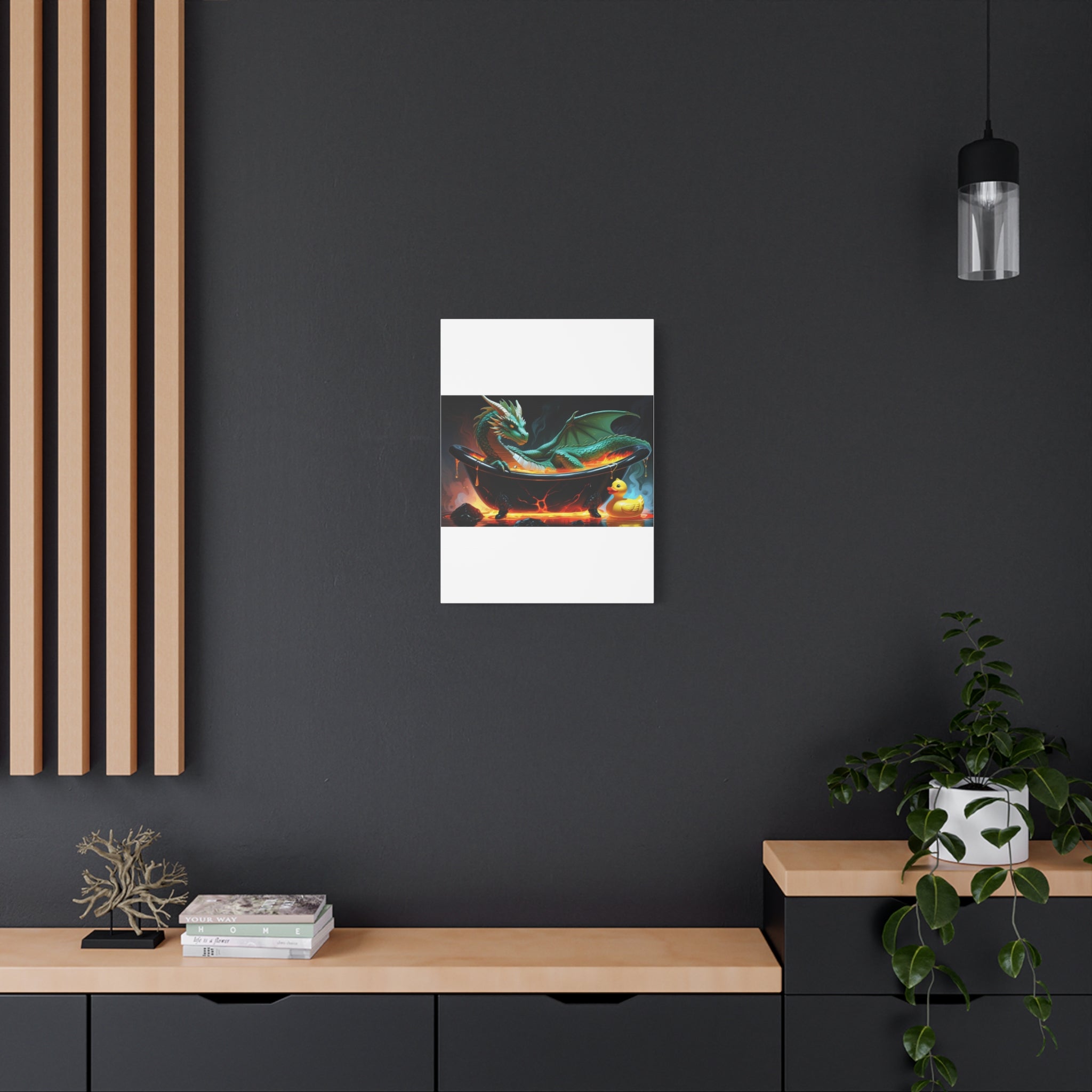Whimsical Dragon In A Tub  Canvas Wall Art, Fantasy Decor, Kids Room Decor, Unique Gifts for Dragon Lovers, Cute Bathroom Art, Magical Home Decor