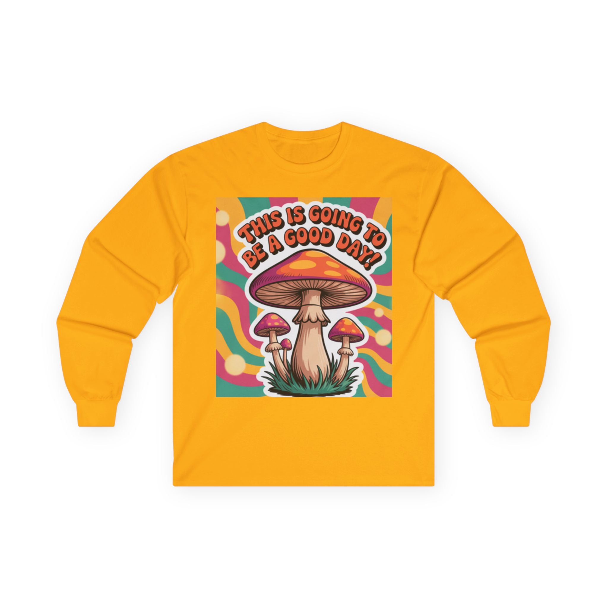Good Vibes 70s Mushroom Long Sleeve Tee, Casual Wear, Gift for Friends, Unisex Shirt, Boho Style Clothing