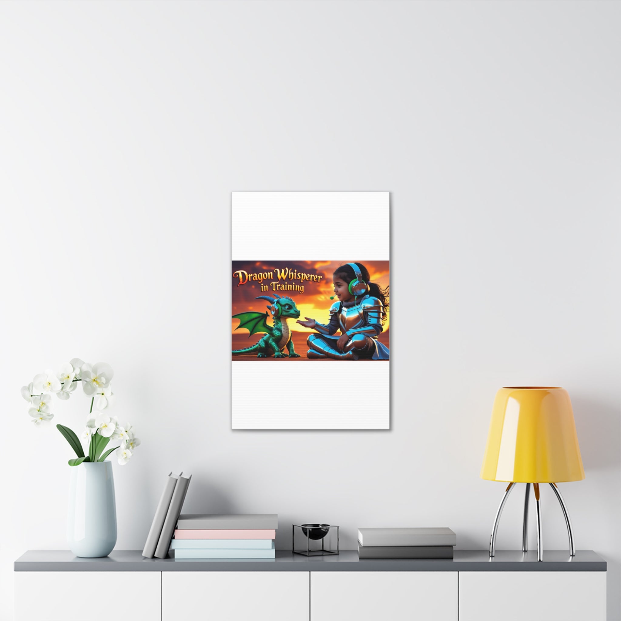 Dragon Whisperer (Girl) Canvas Print, Fantasy Wall Art, Kids Room Decor, Magical Artwork, Gift for Dragon Lovers, Adventure Theme