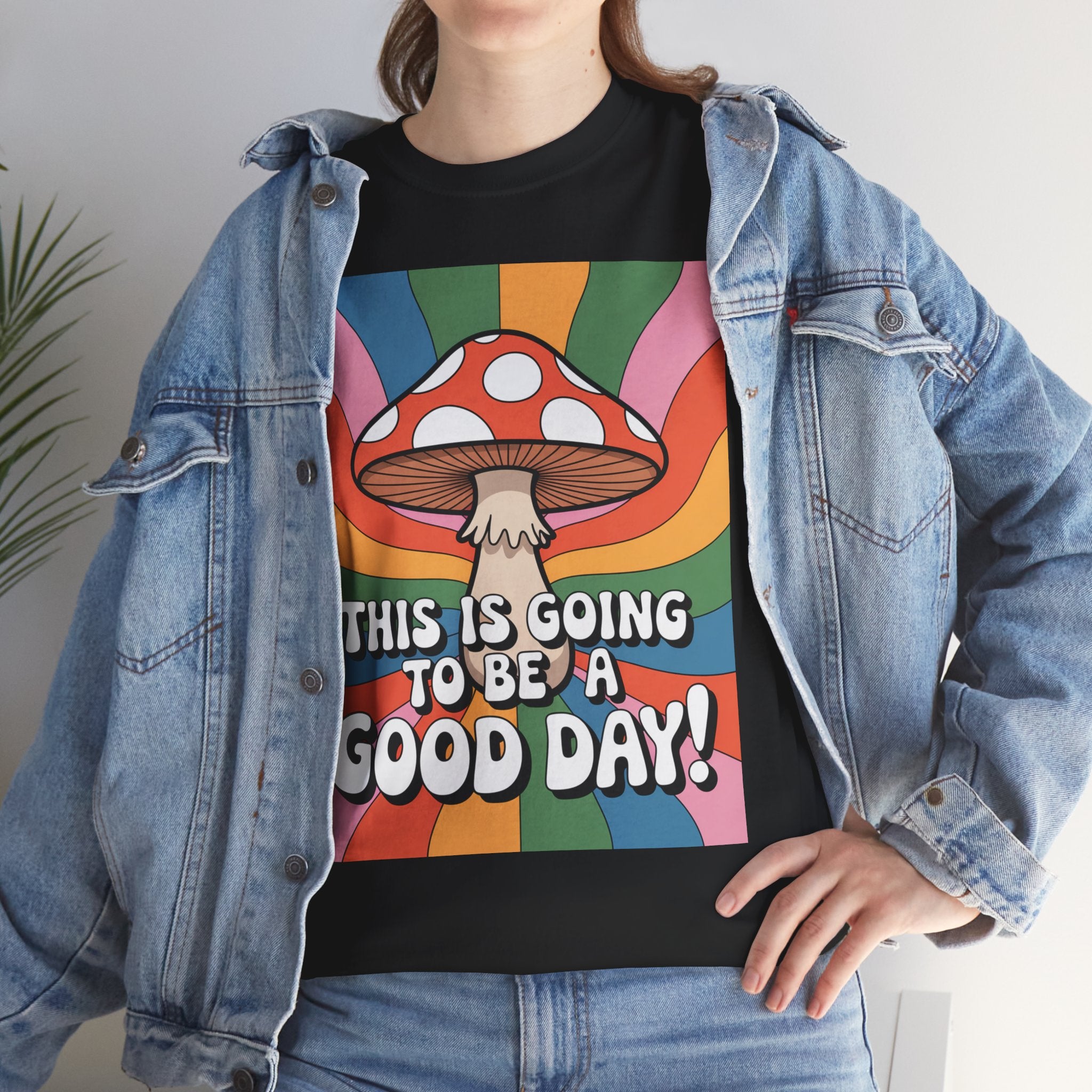 Fun Hippy Mushroom Cheerful Graphic Tee, Positive Vibes T-Shirt for Everyday Wear, Gift for Nature Lovers, Trendy Casual Wear, Eco-Friendly Fashion