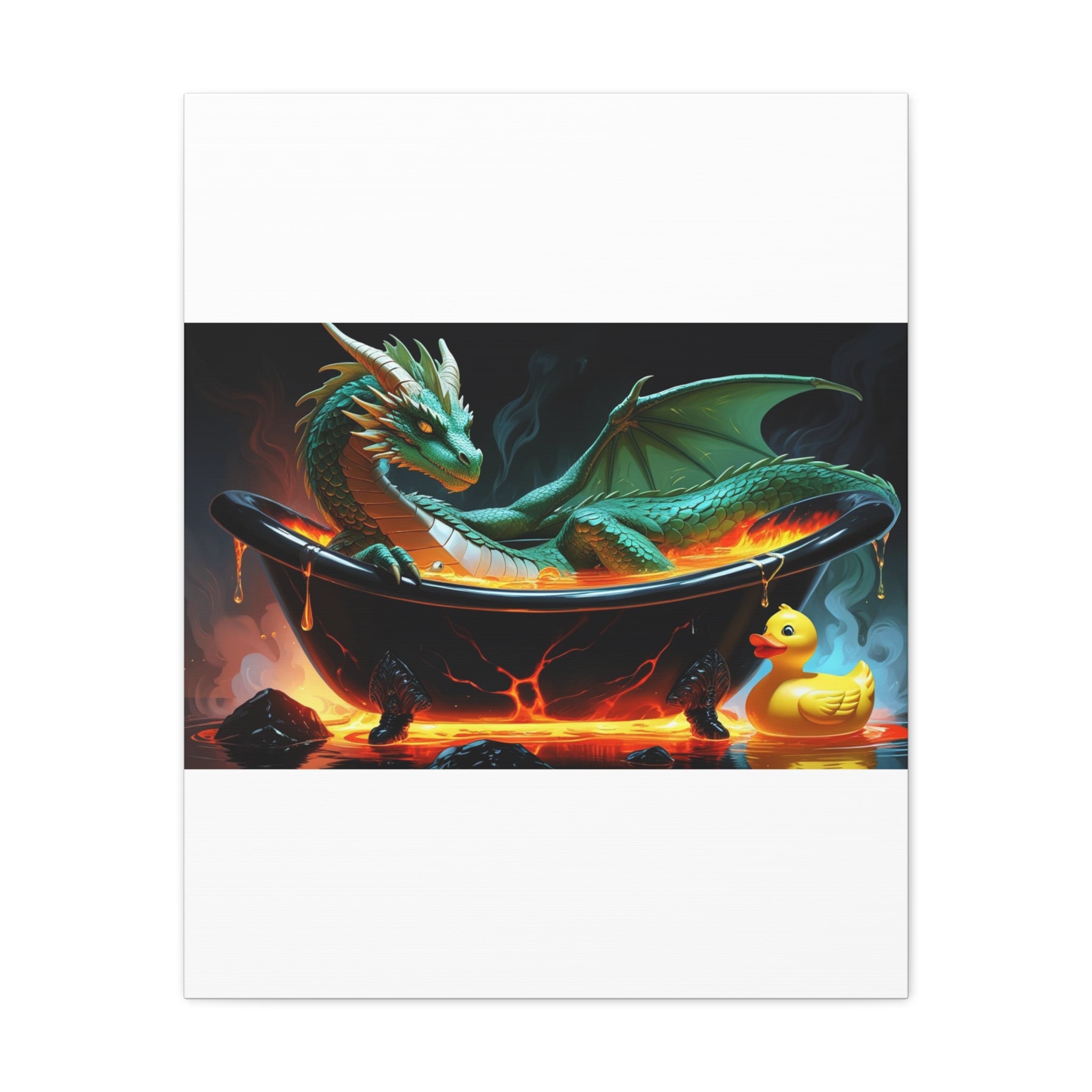 Whimsical Dragon In A Tub  Canvas Wall Art, Fantasy Decor, Kids Room Decor, Unique Gifts for Dragon Lovers, Cute Bathroom Art, Magical Home Decor