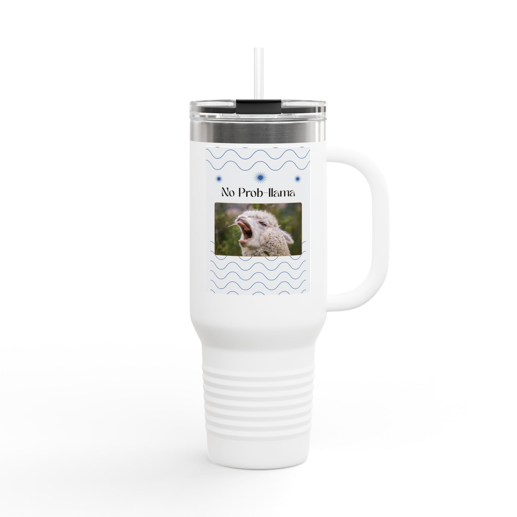 No Prob-Llama 40oz Travel Mug – Funny Llama Coffee Tumbler for Adults | Insulated, Spill-Proof, Adventure-Ready Hydration Gift