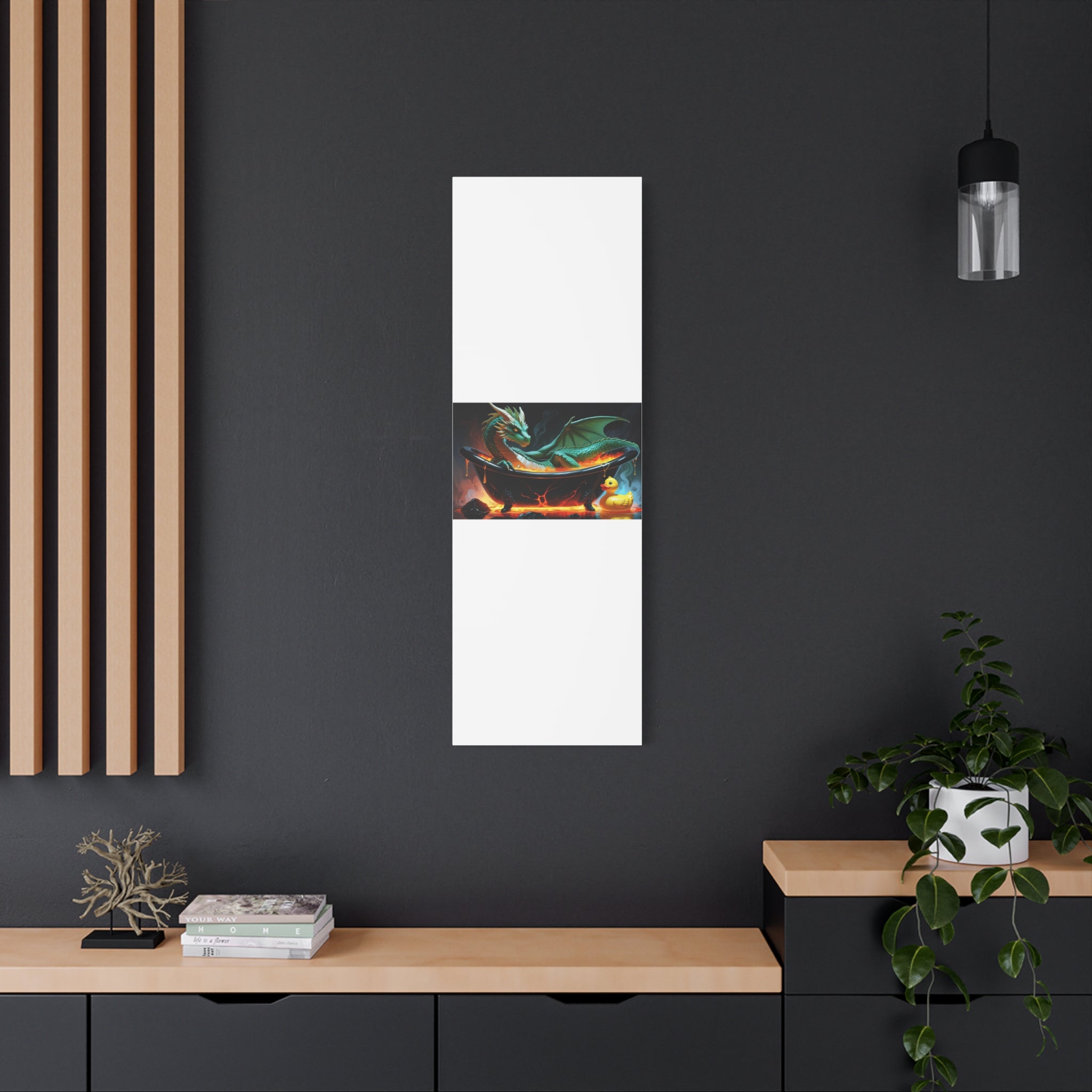 Whimsical Dragon In A Tub  Canvas Wall Art, Fantasy Decor, Kids Room Decor, Unique Gifts for Dragon Lovers, Cute Bathroom Art, Magical Home Decor