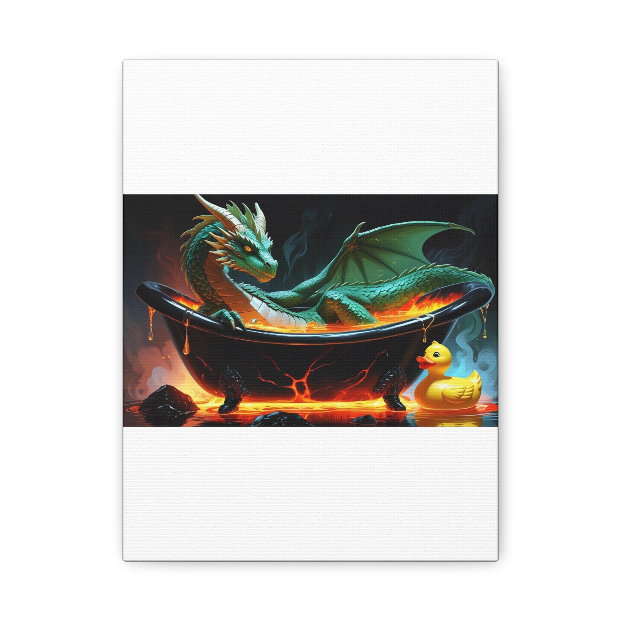 Whimsical Dragon In A Tub  Canvas Wall Art, Fantasy Decor, Kids Room Decor, Unique Gifts for Dragon Lovers, Cute Bathroom Art, Magical Home Decor