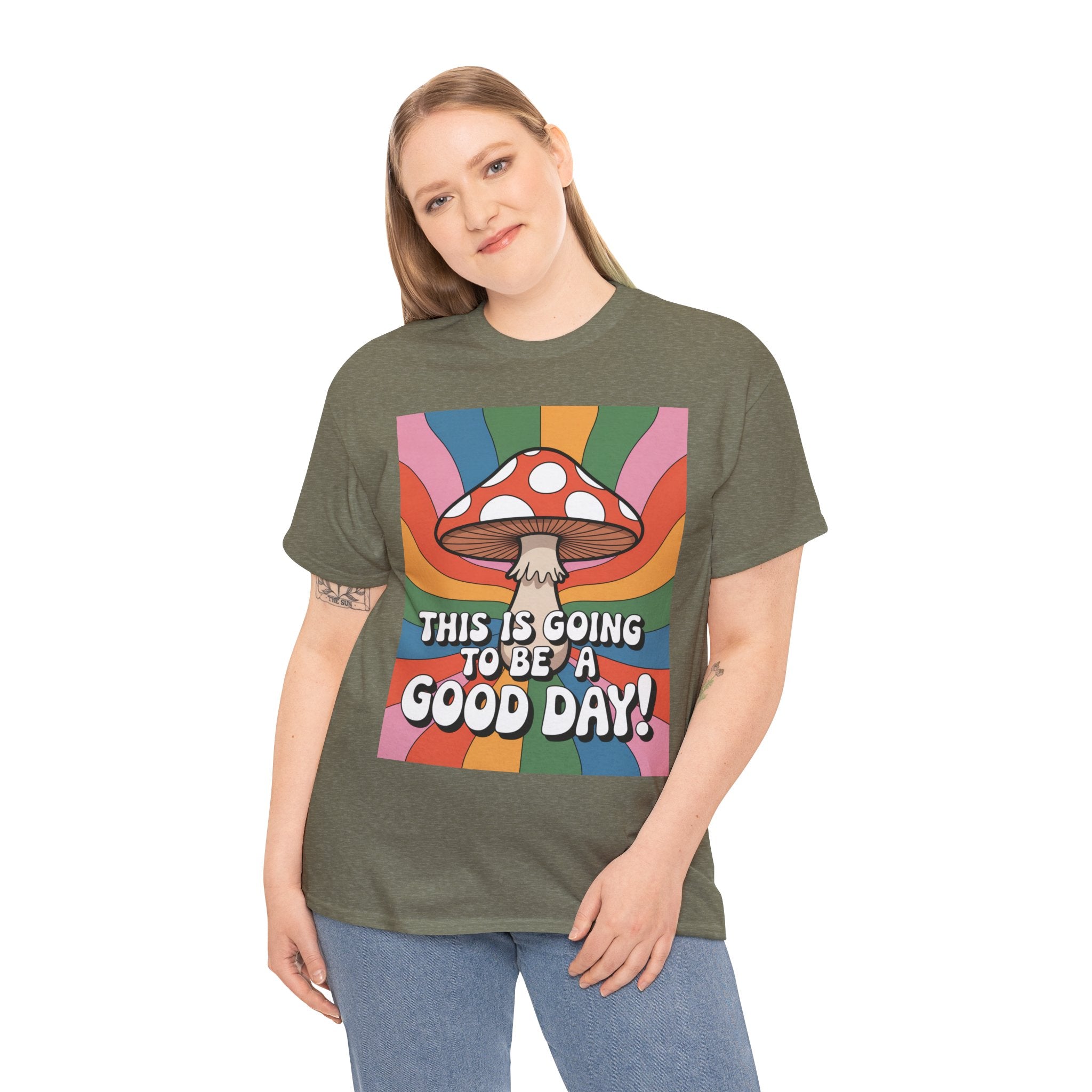 Fun Hippy Mushroom Cheerful Graphic Tee, Positive Vibes T-Shirt for Everyday Wear, Gift for Nature Lovers, Trendy Casual Wear, Eco-Friendly Fashion