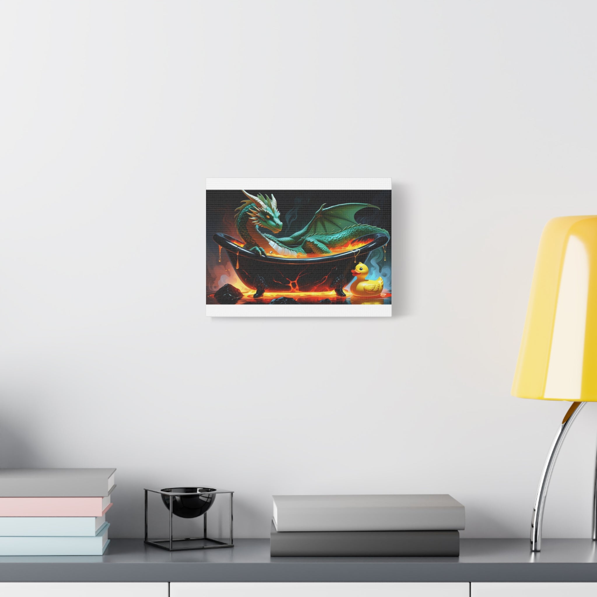 Whimsical Dragon In A Tub  Canvas Wall Art, Fantasy Decor, Kids Room Decor, Unique Gifts for Dragon Lovers, Cute Bathroom Art, Magical Home Decor