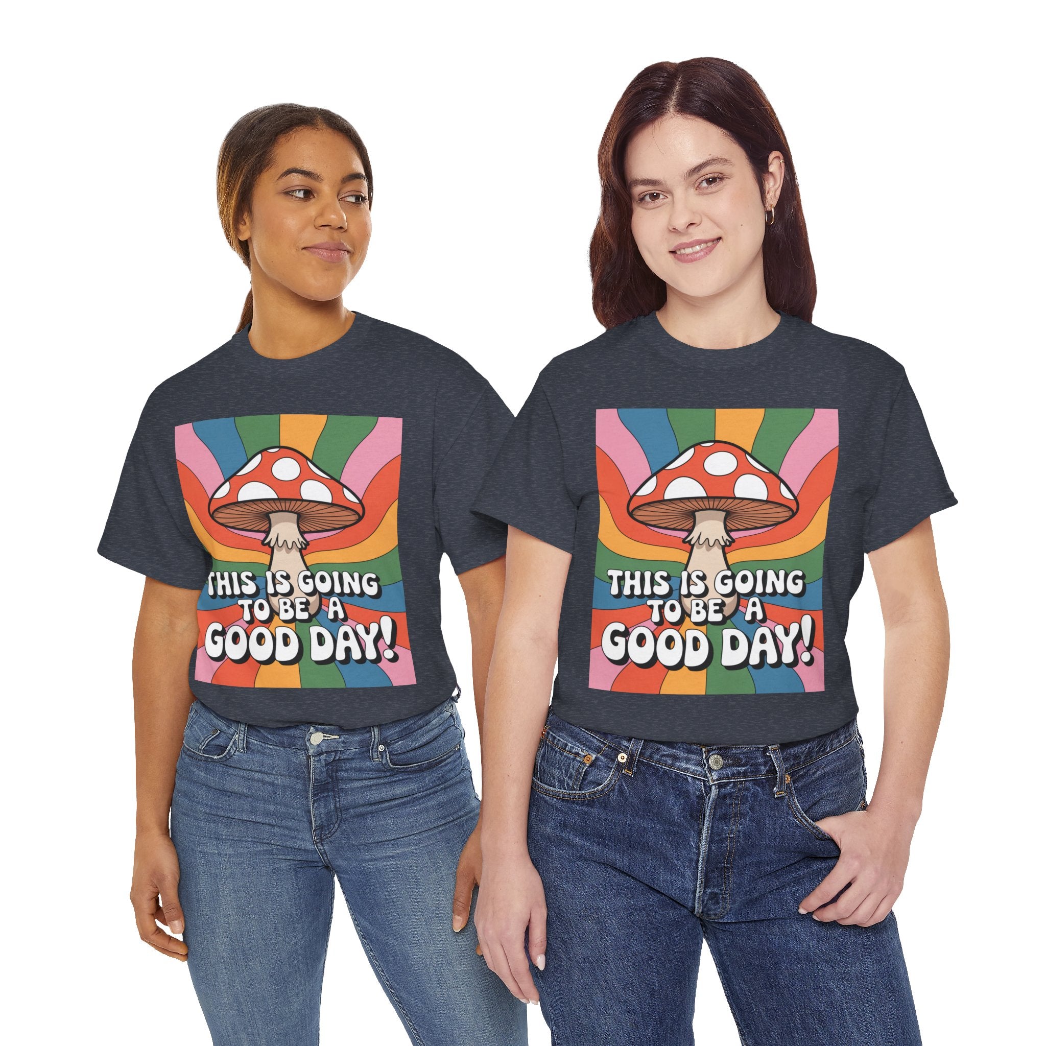 Fun Hippy Mushroom Cheerful Graphic Tee, Positive Vibes T-Shirt for Everyday Wear, Gift for Nature Lovers, Trendy Casual Wear, Eco-Friendly Fashion
