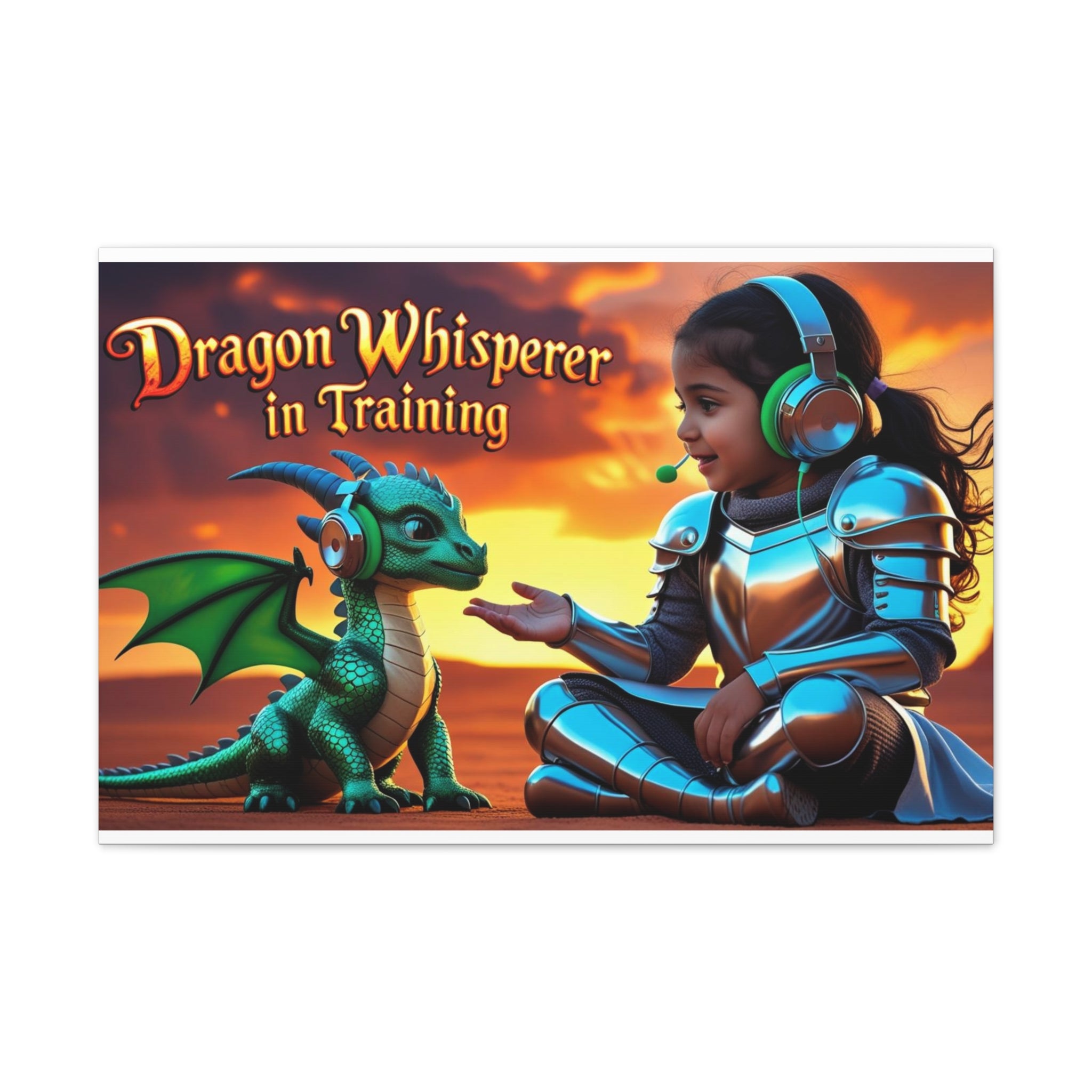 Dragon Whisperer (Girl) Canvas Print, Fantasy Wall Art, Kids Room Decor, Magical Artwork, Gift for Dragon Lovers, Adventure Theme