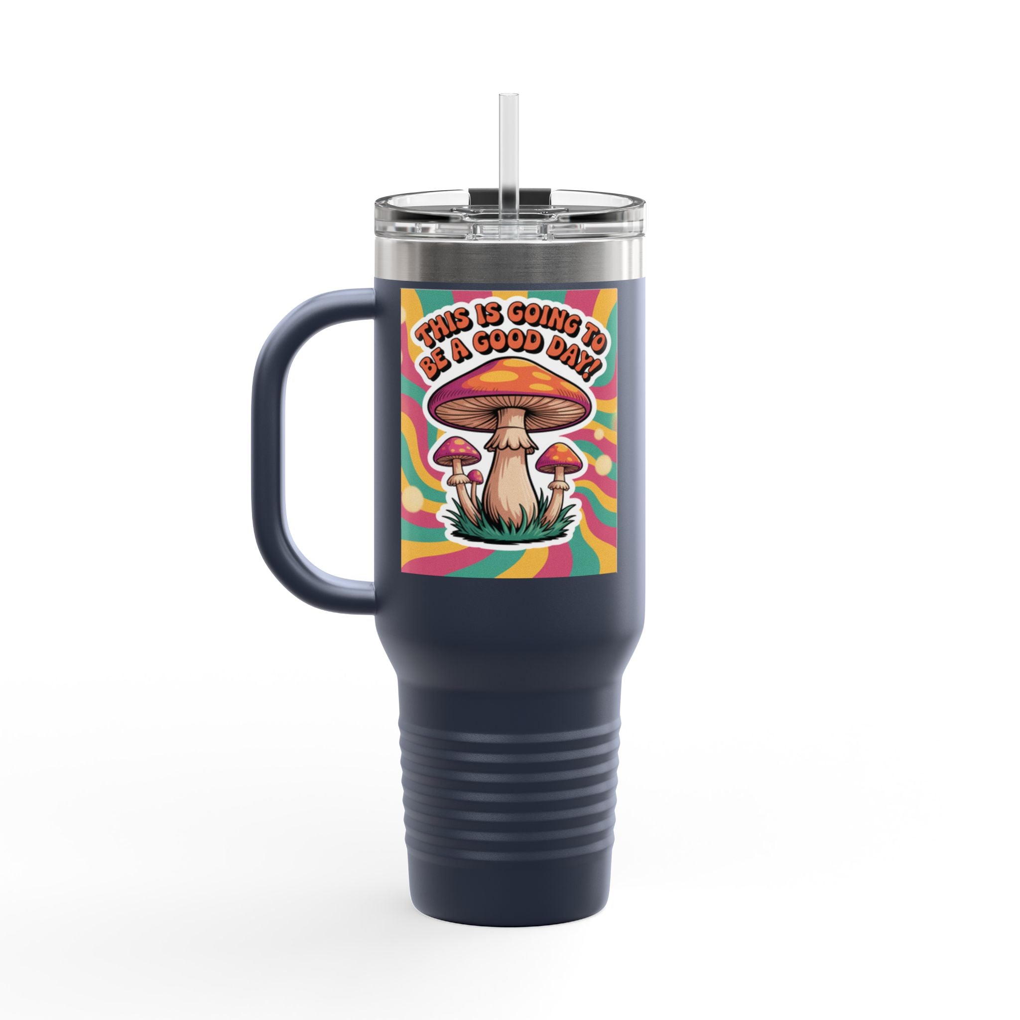 Colorful Happy Mushroom Insulated Travel Mug - Perfect for Adventures, Gifts, Summer Vibes, Camping, Road Trips, Daily Motivation
