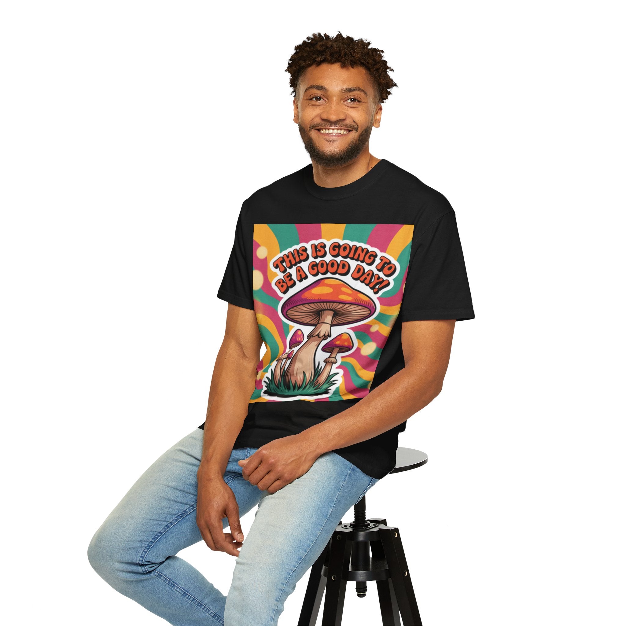 Positive Vibes T-shirt, Retro Mushroom Tee, Unisex Psychedelic Shirt, Gift for Friends, Casual Wear, Summer Essentials