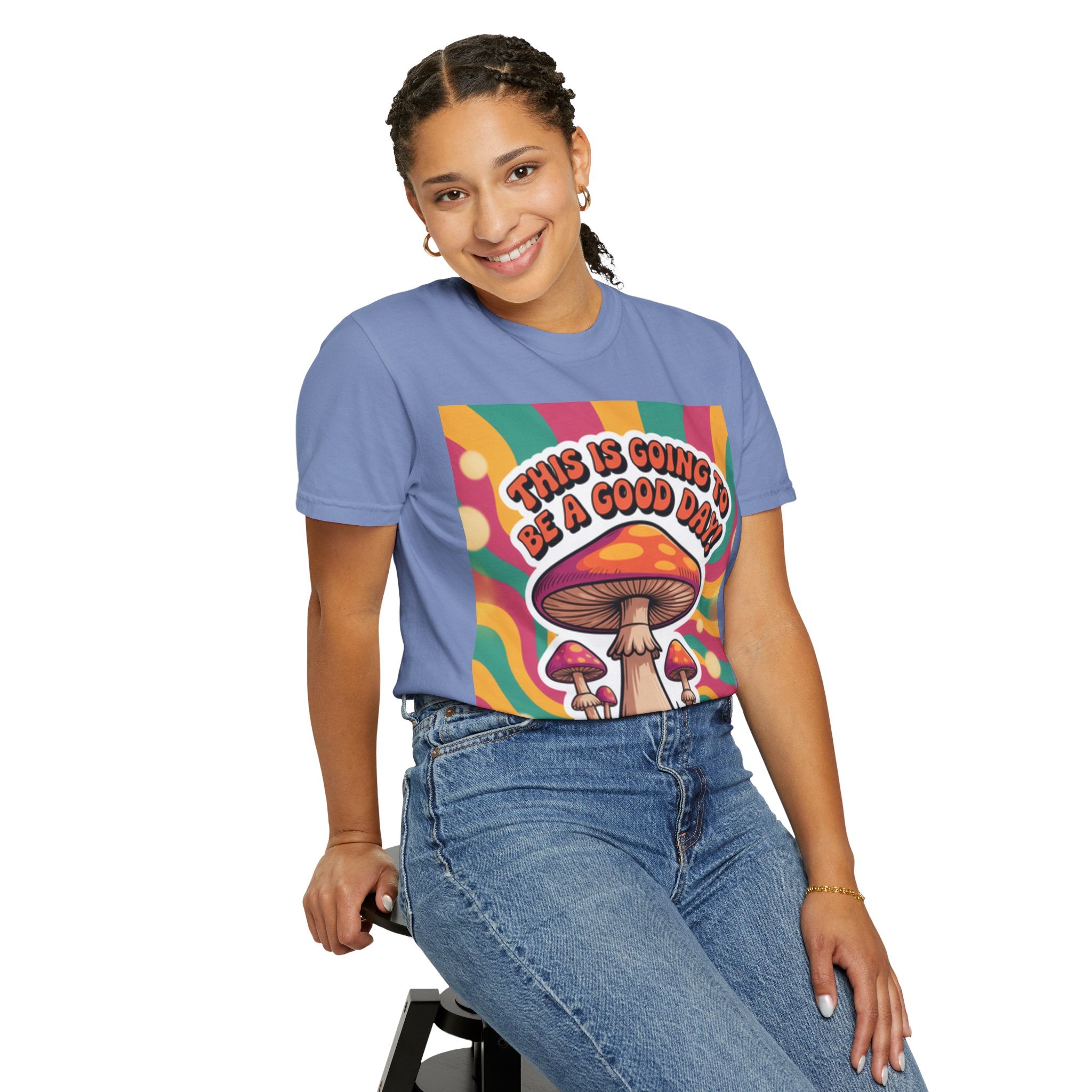 Positive Vibes T-shirt, Retro Mushroom Tee, Unisex Psychedelic Shirt, Gift for Friends, Casual Wear, Summer Essentials