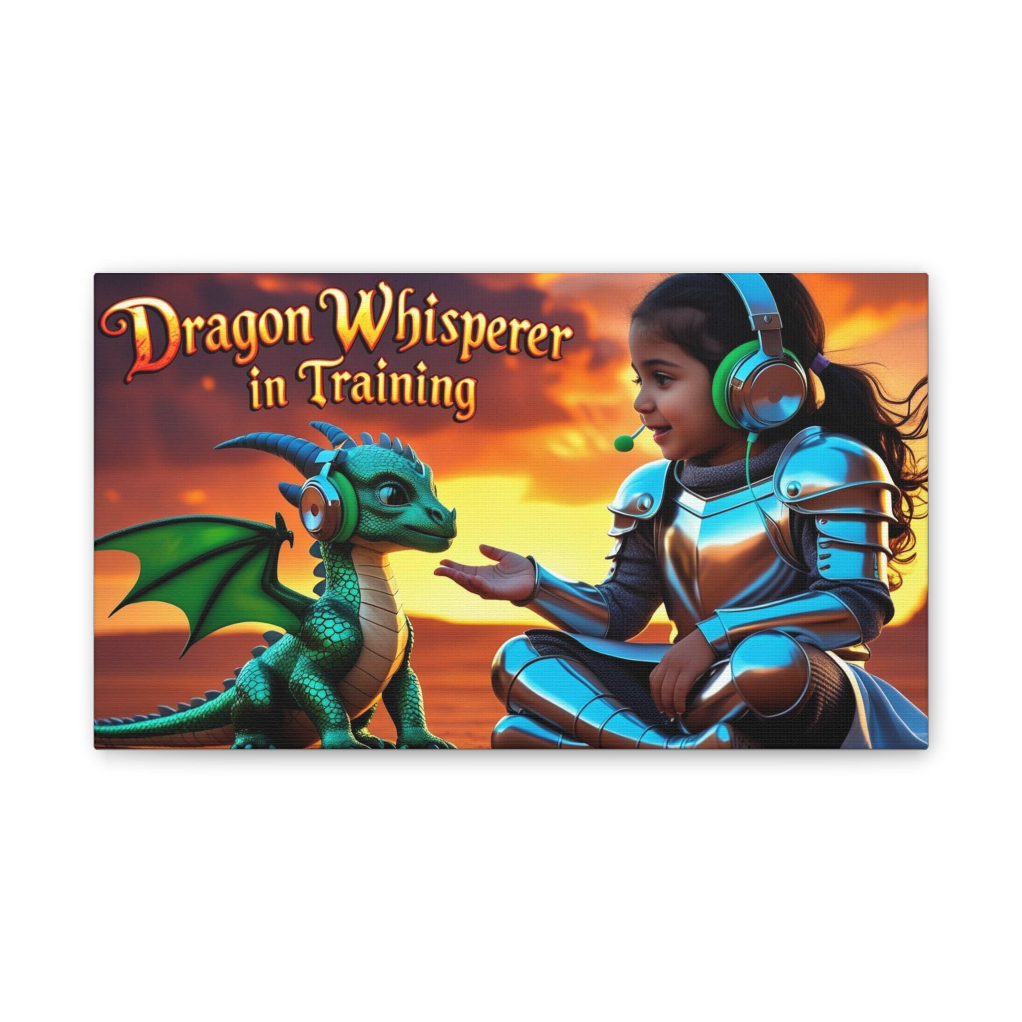 Dragon Whisperer (Girl) Canvas Print, Fantasy Wall Art, Kids Room Decor, Magical Artwork, Gift for Dragon Lovers, Adventure Theme