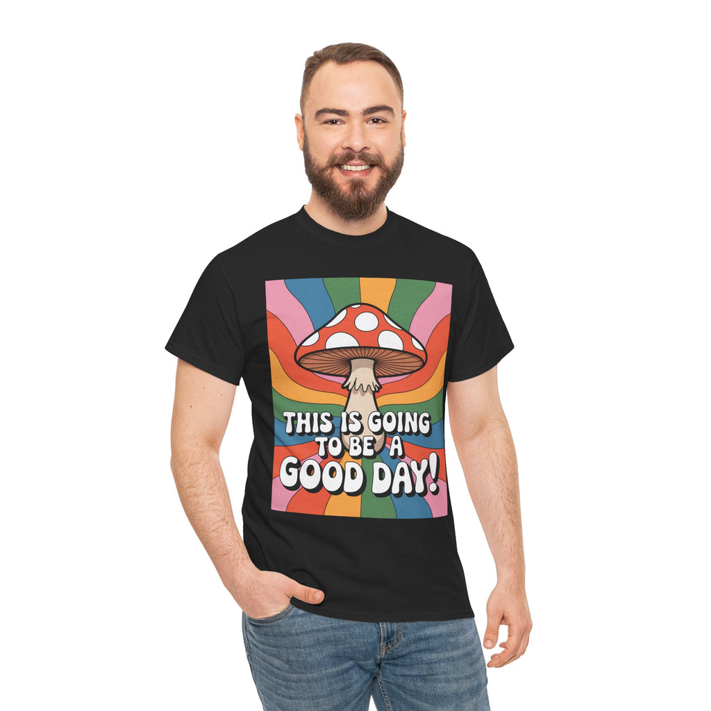 Fun Hippy Mushroom Cheerful Graphic Tee, Positive Vibes T-Shirt for Everyday Wear, Gift for Nature Lovers, Trendy Casual Wear, Eco-Friendly Fashion