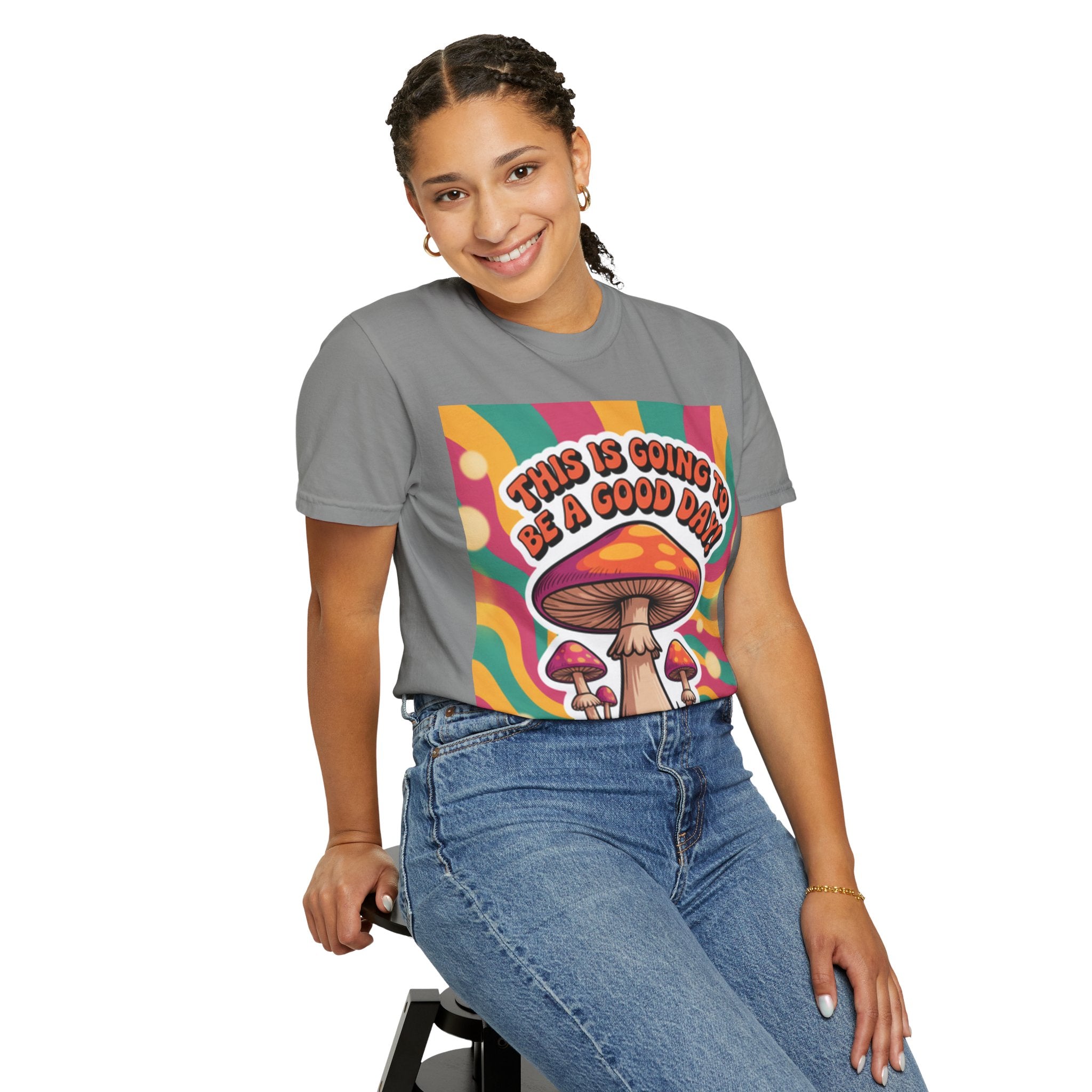 Positive Vibes T-shirt, Retro Mushroom Tee, Unisex Psychedelic Shirt, Gift for Friends, Casual Wear, Summer Essentials